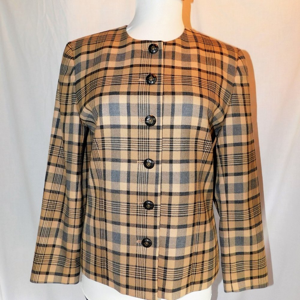 Classic Pendleton Petite Jacket, Wool, SZ 4, Button down front, Beige/Black